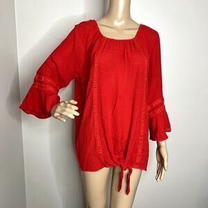 Fundamental Things Red Embroidered Peasant Top